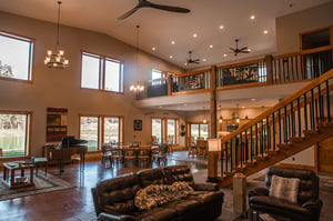 two-story barndominium living area