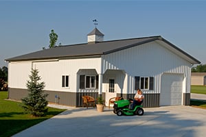Hobby Shop with Lawn Mower, Pole Barn Kits, FBi Buildings