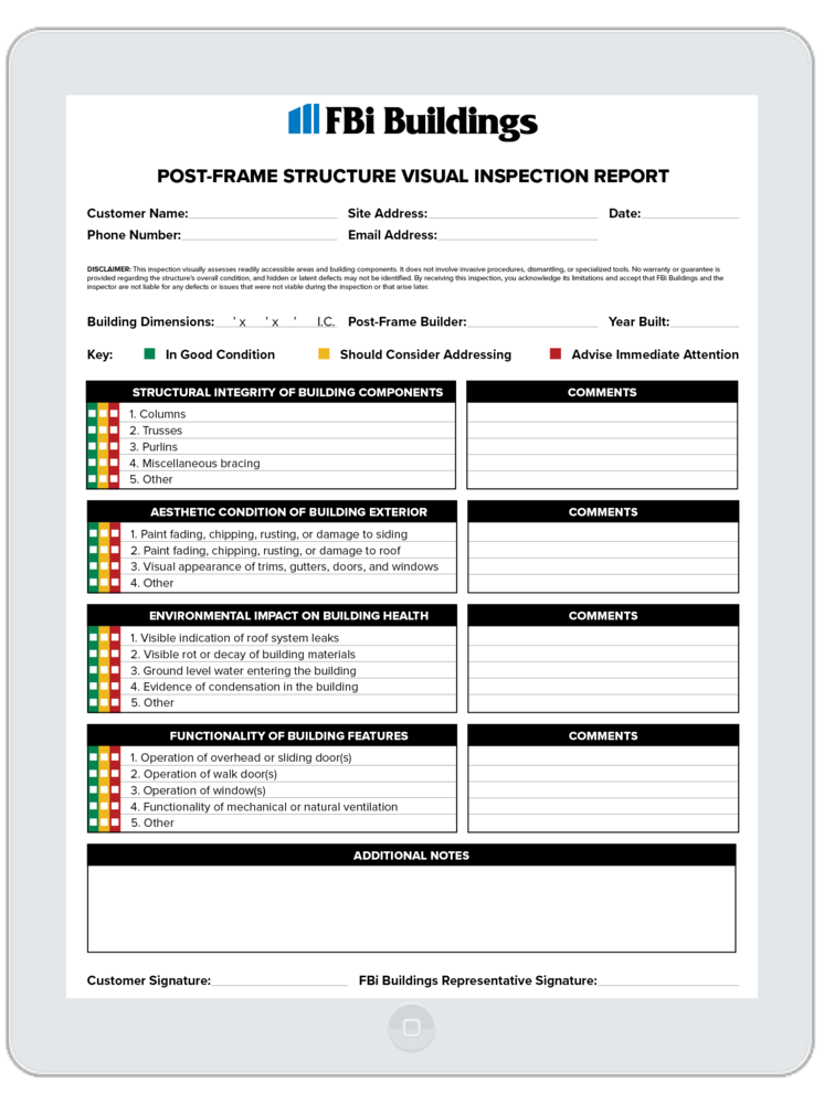 Post Inspection Report Sample Post-Frame Structure Visual Inspection Report | FBi Buildings